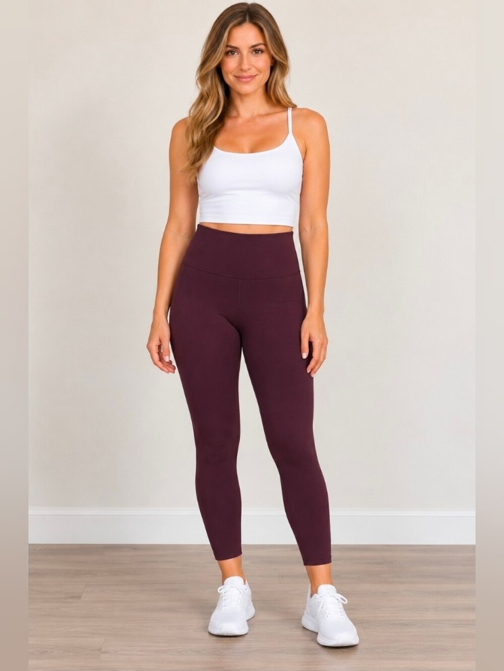 High-Waist Women's Leggings - Burgundy